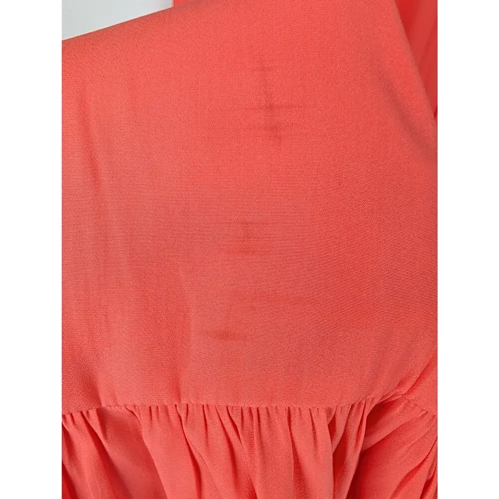 Ramy Brook Edenn Midi Dress Tiered Smocked Boho Keyhole Coral Pink Orange Size S